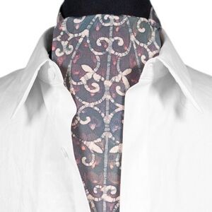 Mens Green Pink Cream Ornamental Floral Ascot Cravat Wedding Formal Scarf